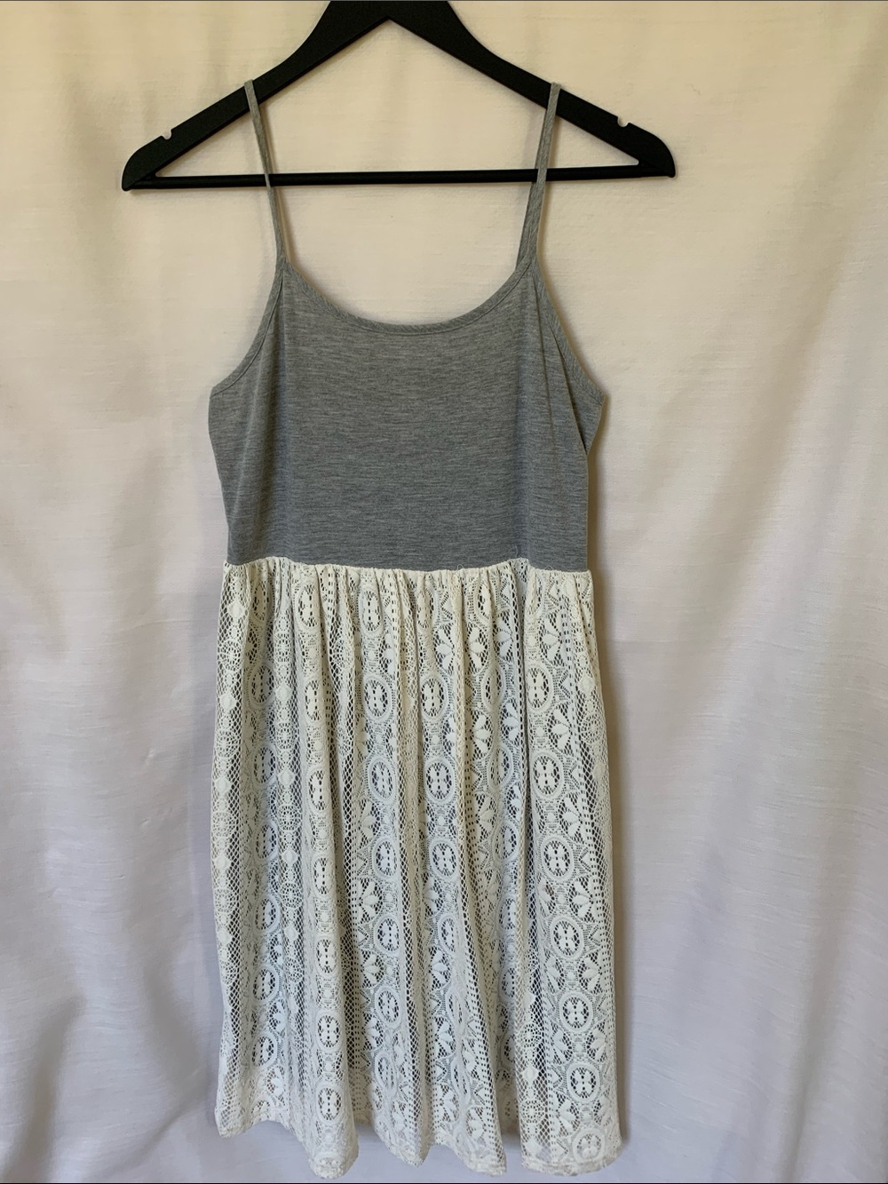 Xhilaration Gray and White Lace Mini Dress M